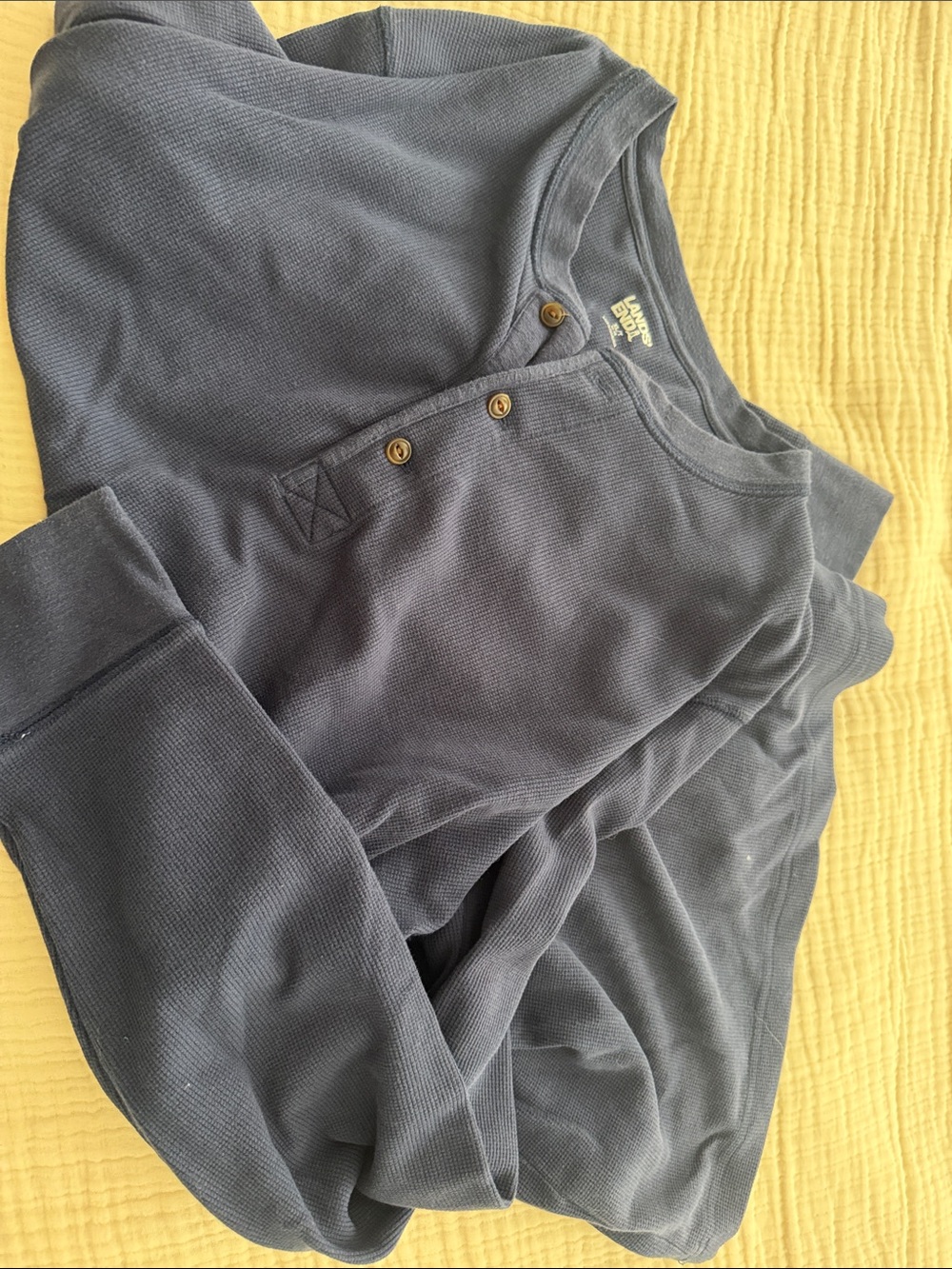 Lands' End Slate Blue Thermal Henley Sweater